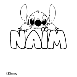 Coloriage pr&eacute;nom NA&Iuml;M - d&eacute;cor Stitch