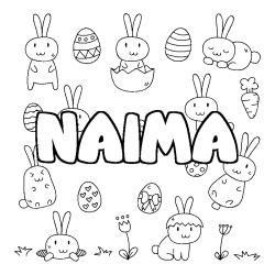 Coloriage pr&eacute;nom NAIMA - d&eacute;cor Paques