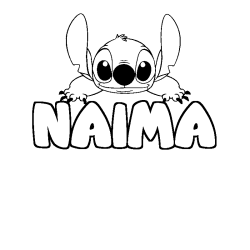 Coloriage prénom NAIMA - décor Stitch