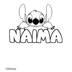 Coloriage pr&eacute;nom NAIMA - d&eacute;cor Stitch