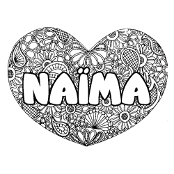 Coloriage pr&eacute;nom NA&Iuml;MA - d&eacute;cor Mandala coeur