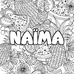 Coloriage pr&eacute;nom NA&Iuml;MA - d&eacute;cor Mandala fruits