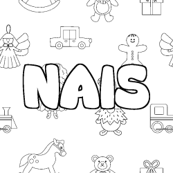 Coloriage pr&eacute;nom NAIS - d&eacute;cor Jouets