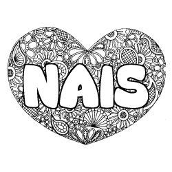 Coloriage prénom NAIS - décor Mandala coeur