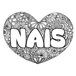 Coloriage pr&eacute;nom NAIS - d&eacute;cor Mandala coeur