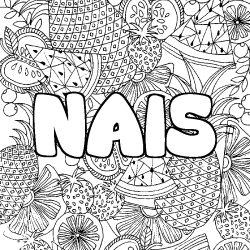 Coloriage pr&eacute;nom NAIS - d&eacute;cor Mandala fruits
