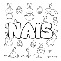 Coloriage pr&eacute;nom NAIS - d&eacute;cor Paques