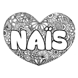 Coloriage pr&eacute;nom NA&Iuml;S - d&eacute;cor Mandala coeur