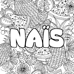 Coloriage pr&eacute;nom NA&Iuml;S - d&eacute;cor Mandala fruits
