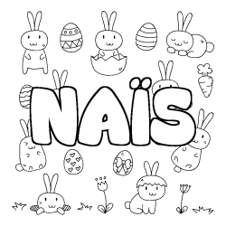 Coloriage pr&eacute;nom NA&Iuml;S - d&eacute;cor Paques