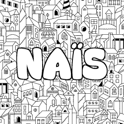 Coloriage pr&eacute;nom NA&Iuml;S - d&eacute;cor Ville
