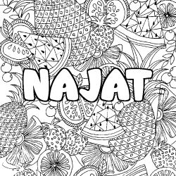 Coloriage prénom NAJAT - décor Mandala fruits