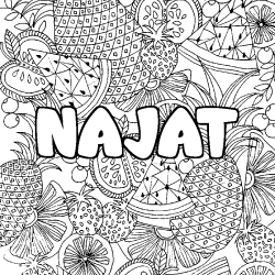 Coloriage pr&eacute;nom NAJAT - d&eacute;cor Mandala fruits