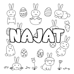 Coloriage prénom NAJAT - décor Paques