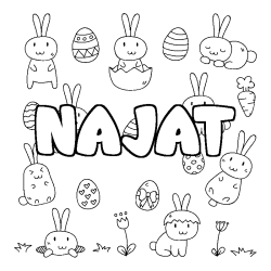Coloriage pr&eacute;nom NAJAT - d&eacute;cor Paques