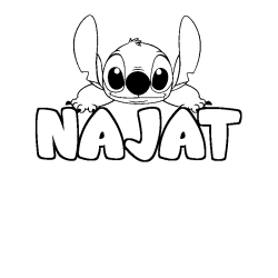 Coloriage prénom NAJAT - décor Stitch