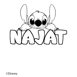 Coloriage pr&eacute;nom NAJAT - d&eacute;cor Stitch