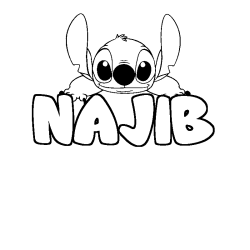 Coloriage prénom NAJIB - décor Stitch