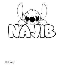 Coloriage pr&eacute;nom NAJIB - d&eacute;cor Stitch