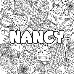 Coloriage prénom NANCY - décor Mandala fruits