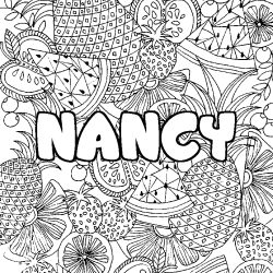 Coloriage pr&eacute;nom NANCY - d&eacute;cor Mandala fruits