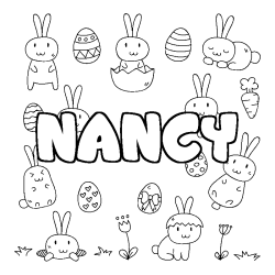 Coloriage prénom NANCY - décor Paques
