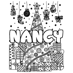 Coloriage NANCY - d&eacute;cor Sapin et Cadeaux