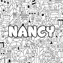 Coloriage prénom NANCY - décor Ville