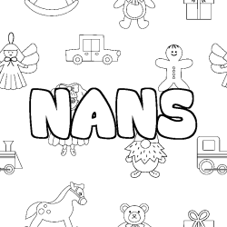 Coloriage prénom NANS - décor Jouets