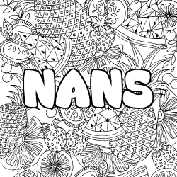 Coloriage pr&eacute;nom NANS - d&eacute;cor Mandala fruits