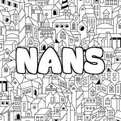 Coloriage pr&eacute;nom NANS - d&eacute;cor Ville