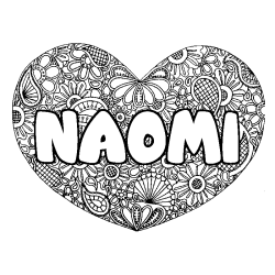 Coloriage prénom NAOMI - décor Mandala coeur