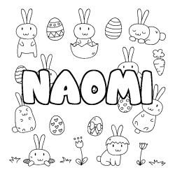 Coloriage prénom NAOMI - décor Paques