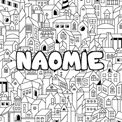 Coloriage prénom NAOMIE - décor Ville