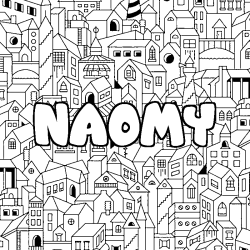 Coloriage prénom NAOMY - décor Ville