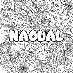Coloriage pr&eacute;nom NAOUAL - d&eacute;cor Mandala fruits