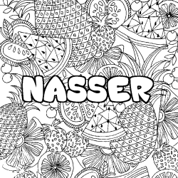 Coloriage prénom NASSER - décor Mandala fruits