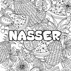 Coloriage pr&eacute;nom NASSER - d&eacute;cor Mandala fruits