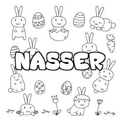Coloriage pr&eacute;nom NASSER - d&eacute;cor Paques