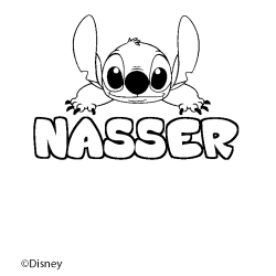 Coloriage pr&eacute;nom NASSER - d&eacute;cor Stitch