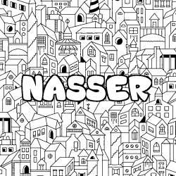 Coloriage prénom NASSER - décor Ville