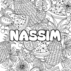Coloriage prénom NASSIM - décor Mandala fruits