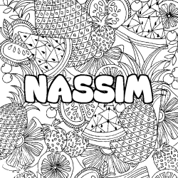 Coloriage pr&eacute;nom NASSIM - d&eacute;cor Mandala fruits