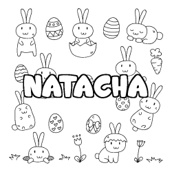 Coloriage pr&eacute;nom NATACHA - d&eacute;cor Paques