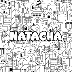 Coloriage pr&eacute;nom NATACHA - d&eacute;cor Ville