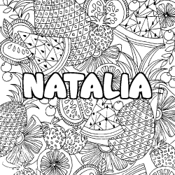 Coloriage pr&eacute;nom NATALIA - d&eacute;cor Mandala fruits