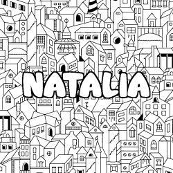 Coloriage pr&eacute;nom NATALIA - d&eacute;cor Ville