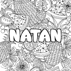 Coloriage pr&eacute;nom NATAN - d&eacute;cor Mandala fruits