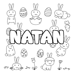 Coloriage pr&eacute;nom NATAN - d&eacute;cor Paques