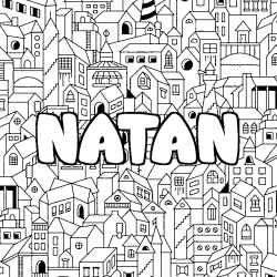 Coloriage pr&eacute;nom NATAN - d&eacute;cor Ville